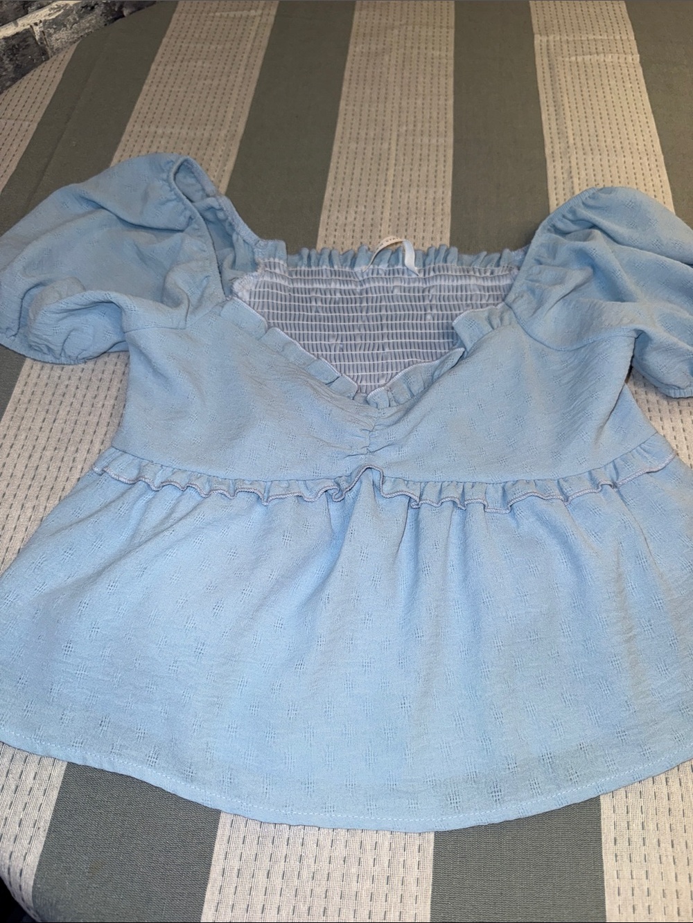 Altar'd State Light Blue Smocked Ruffle Top - Picture 1 of 3